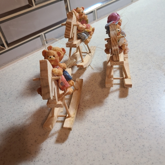 Unique Vintage Ceramic Bear Family on Wooden Rocking Horse - Picture 7 of 9